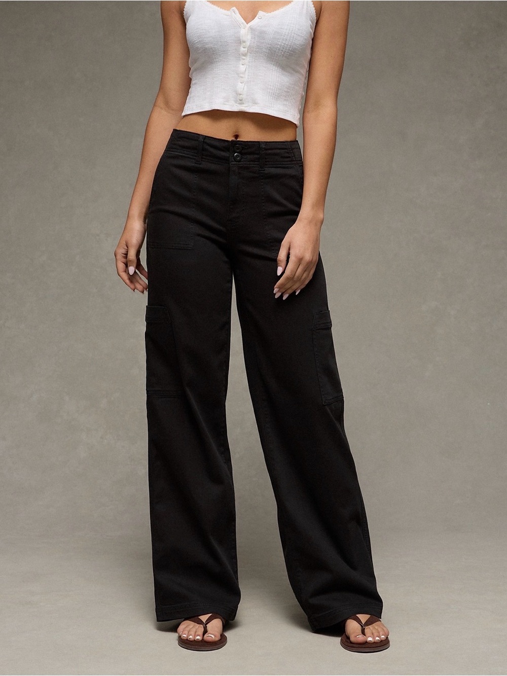 American Eagle Outfitters Super High Waisted Black Wide-Leg Cargo Pants